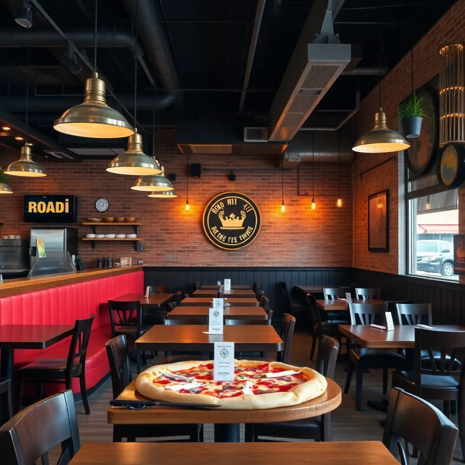 A skilled pizzaiolo hand-stretching fresh dough at the open kitchen of Urban Slice Pizzeria Chicago