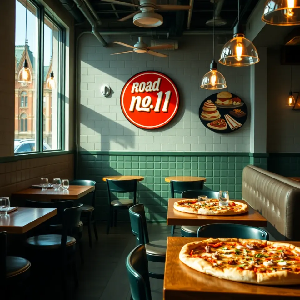 Restaurant interior with warm lighting